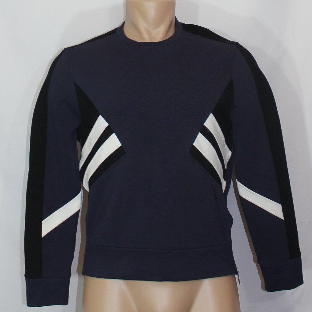 Nail Barrettt Navy/Black/off White stripes zip sides men sweater size XS/Small